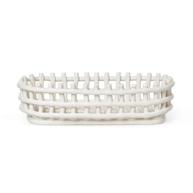 Ceramic Basket Oval - Offwhite